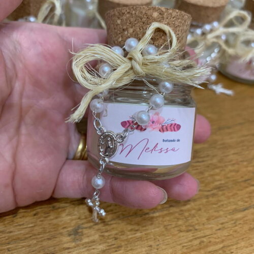 Lembrança Batizado Vela Aromática Vidro Rolha, Sisal e Terço