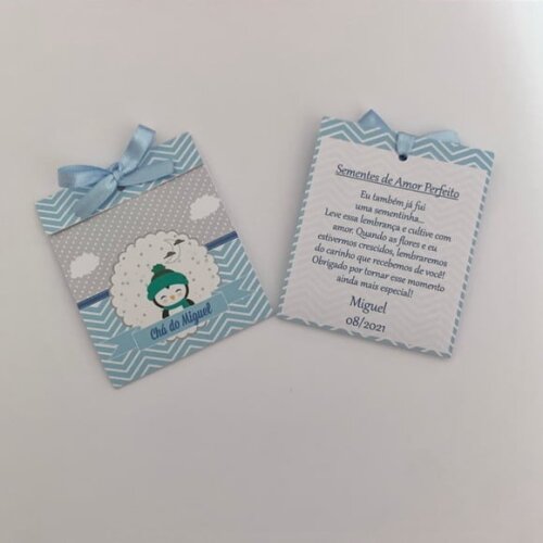 Lembrança Chá de bebê Sachê Sementinha pinguim baby