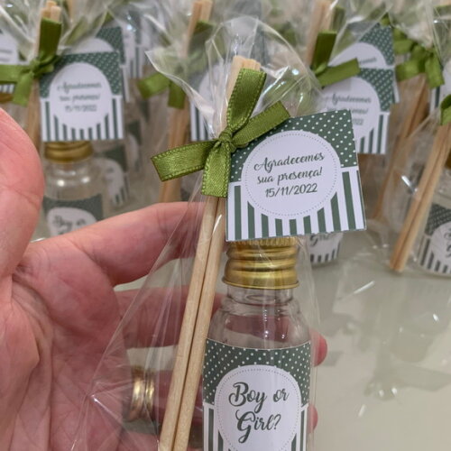 Lembrança Chá Revelação Aromatizador Rosa Bebê e Verde Oliva
