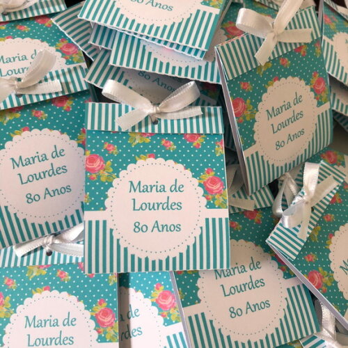 Lembrancinha 80 Anos Sachê Sementinha Floral Turquesa