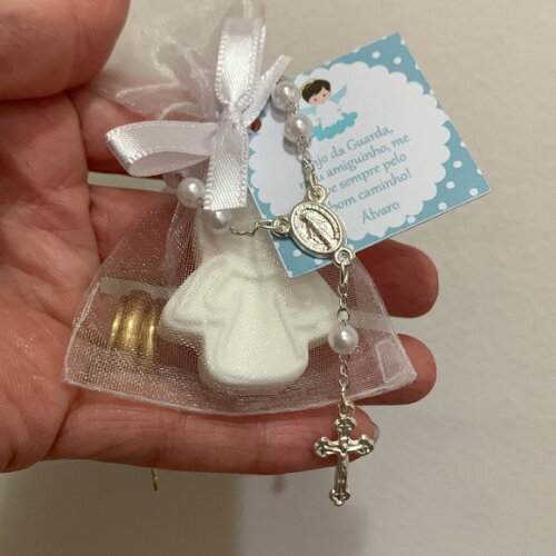 Lembrancinha Batizado Sabonete Anjinho Branco + terço