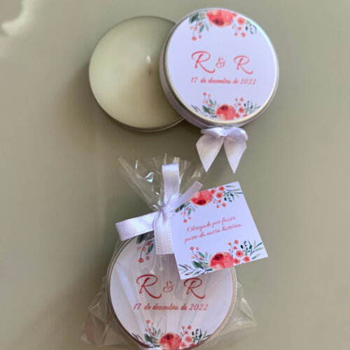 Lembrancinha Casamento Vela Aromática Floral Laranja