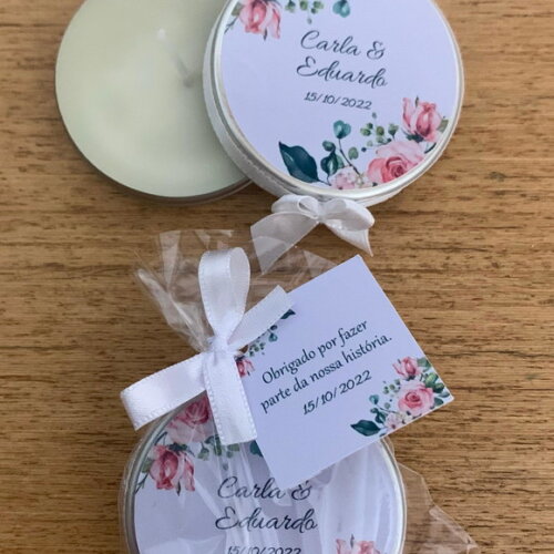 Lembrancinha Casamento Vela Aromática Floral Rosa e Verde