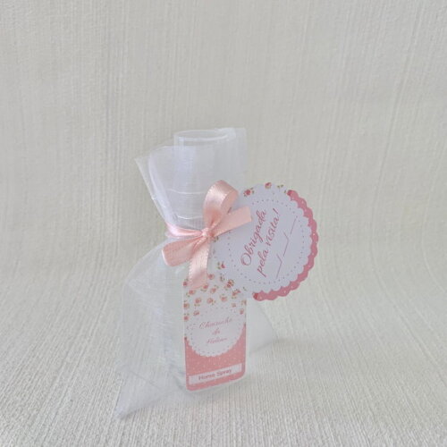 Lembrancinha Maternidade Home Spray floral rosa Organza