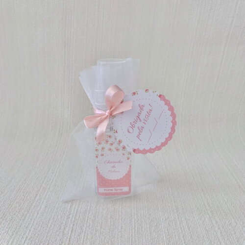 Lembrancinha Maternidade Home Spray floral rosa Organza