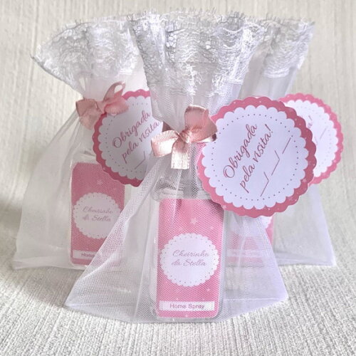 Lembrancinha Maternidade Home Spray Floral Rosa Organza