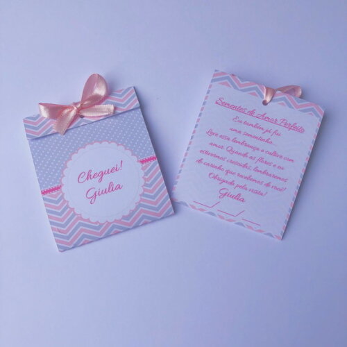 Lembrancinha Maternidade Sachê Sementinha Chevron Rosa