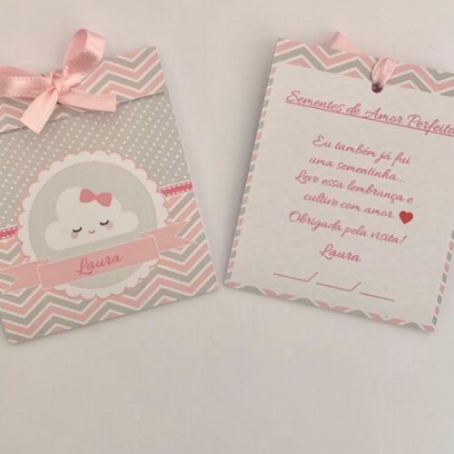 Lembrancinha Maternidade Sachê Sementinha Nuvem Feliz Rosa 2
