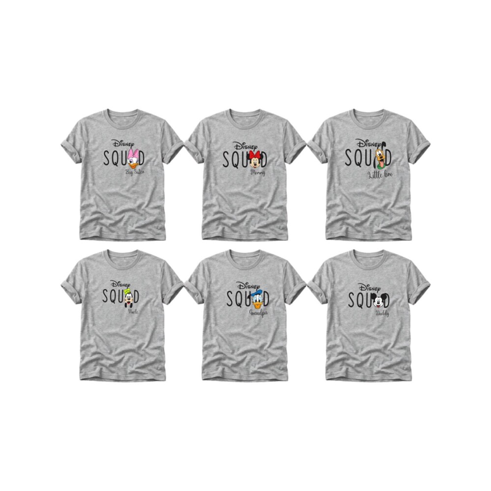 Kit Camiseta Viagem Squad Disney Personagens Com Nome Algodão