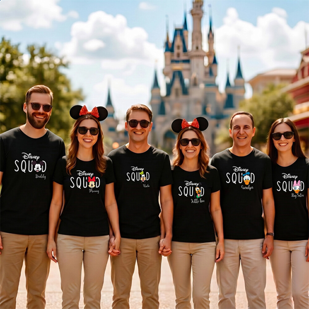 Kit Camiseta Viagem Squad Disney Personagens Com Nome Algodão