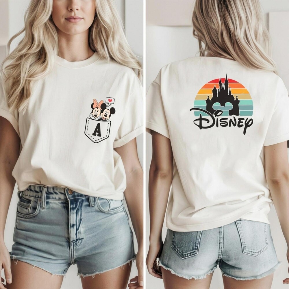 Kit Camiseta Disney Magic Kingdom Bolsinho Mickey Minnie Algodão
