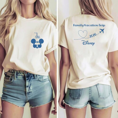 Kit Camiseta Disney Trip Avião Mickey Minnie com Nome Algodão