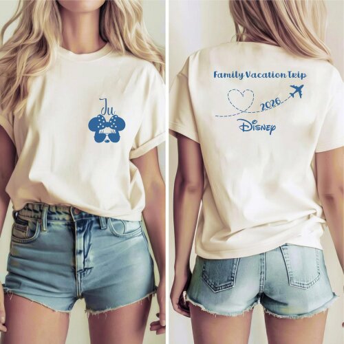 Kit Camiseta Viagem Disney Trip Avião Mickey Minnie com Nome Algodão