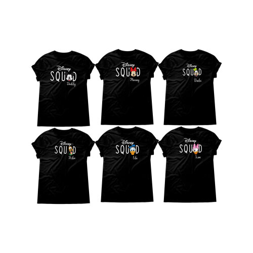 Kit Camiseta Viagem Squad Disney Personagens Com Nome Algodão