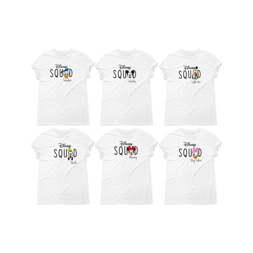 Kit Camiseta Viagem Squad Disney Personagens Com Nome Algodão
