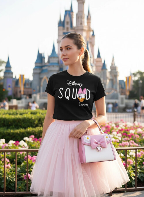 Kit Camiseta Viagem Squad Disney Personagens Com Nome Algodão