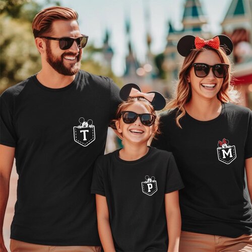 Kit Camiseta Disney Trip Bolsinho Hashtag Minnie Mickey Algodão