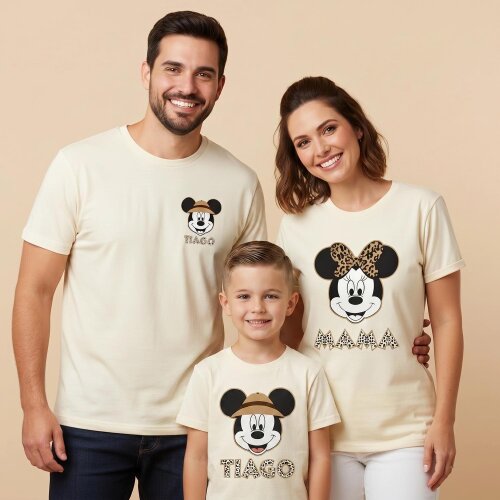 Kit Camiseta Disney Safari Animal Kingdom Mickey Minnie Algodão