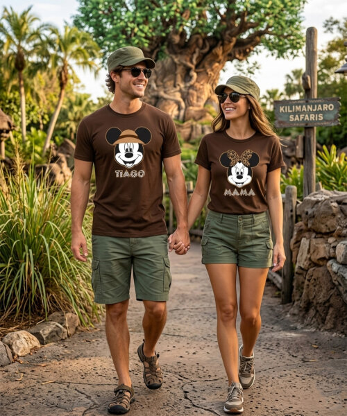 Kit Camiseta Viagem Disney Animal Kingdom Safari Mickey Minnie Logo Costas Personalizada Família Algodão