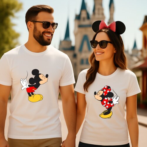 Kit Camiseta Disney Casal Beijo Mickey Minnie Adulto Algodão
