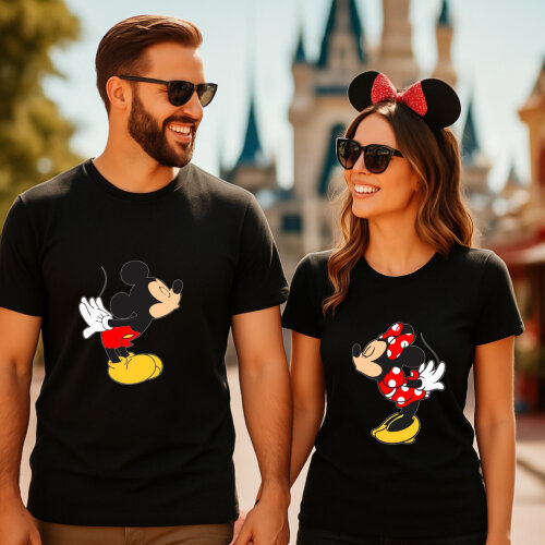 Kit Camiseta Disney Casal Beijo Mickey Minnie Adulto Algodão