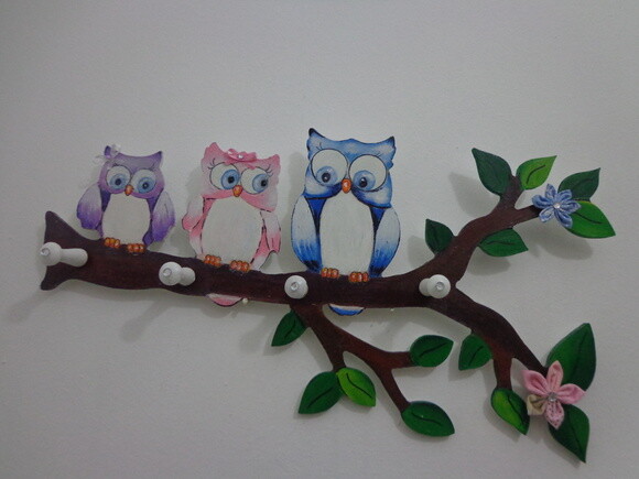 Cabideiro Corujas Pintado e Decorado