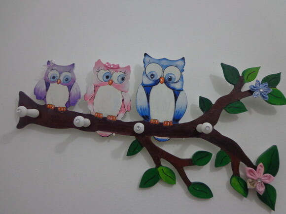 Cabideiro Corujas Pintado e Decorado