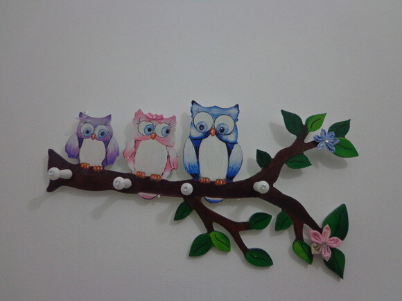 Cabideiro Corujas Pintado e Decorado