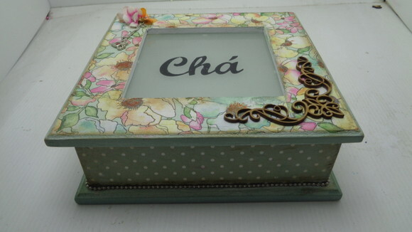 Caixa de Chá com Vidro,decorada,black Friday-79,00