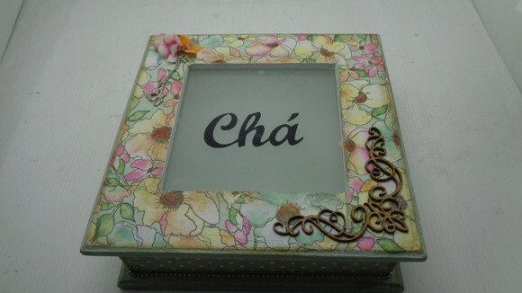 Caixa de Chá com Vidro,decorada,black Friday-79,00