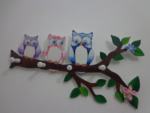 Cabideiro Corujas Pintado e Decorado