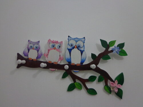 Cabideiro Corujas Pintado e Decorado