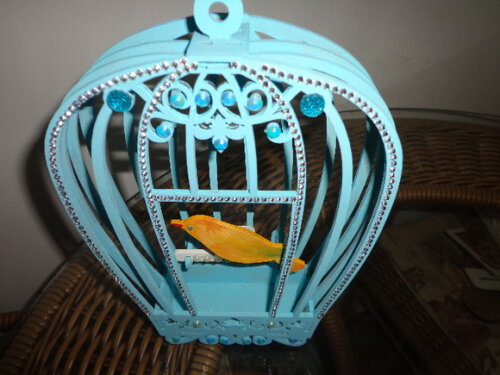 Gaiola com |passaro Pintada e Decorada-