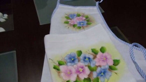 Pintura em tecido avental e pano  prato