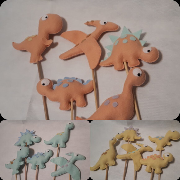 Dinossauro Colorido de Feltro no Palito