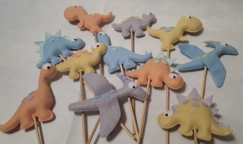Dinossauro Colorido de Feltro no Palito