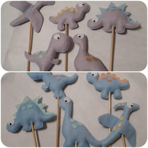 Dinossauro Colorido de Feltro no Palito