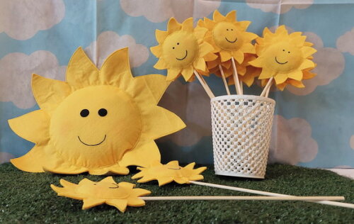 Kit - 15 Sóis no Palito + 01 Sol com 30 cm - Decoração
