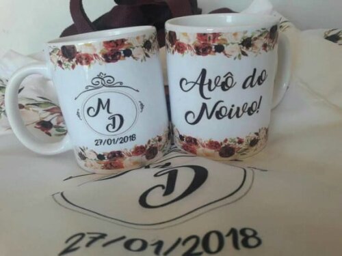 Floral Marsala Caneca Porcelana Casamento