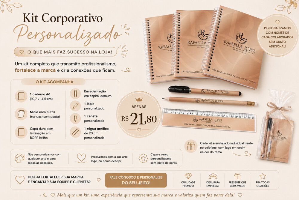 Kit de Caderno Corporativo Personalizado - Seu Logo