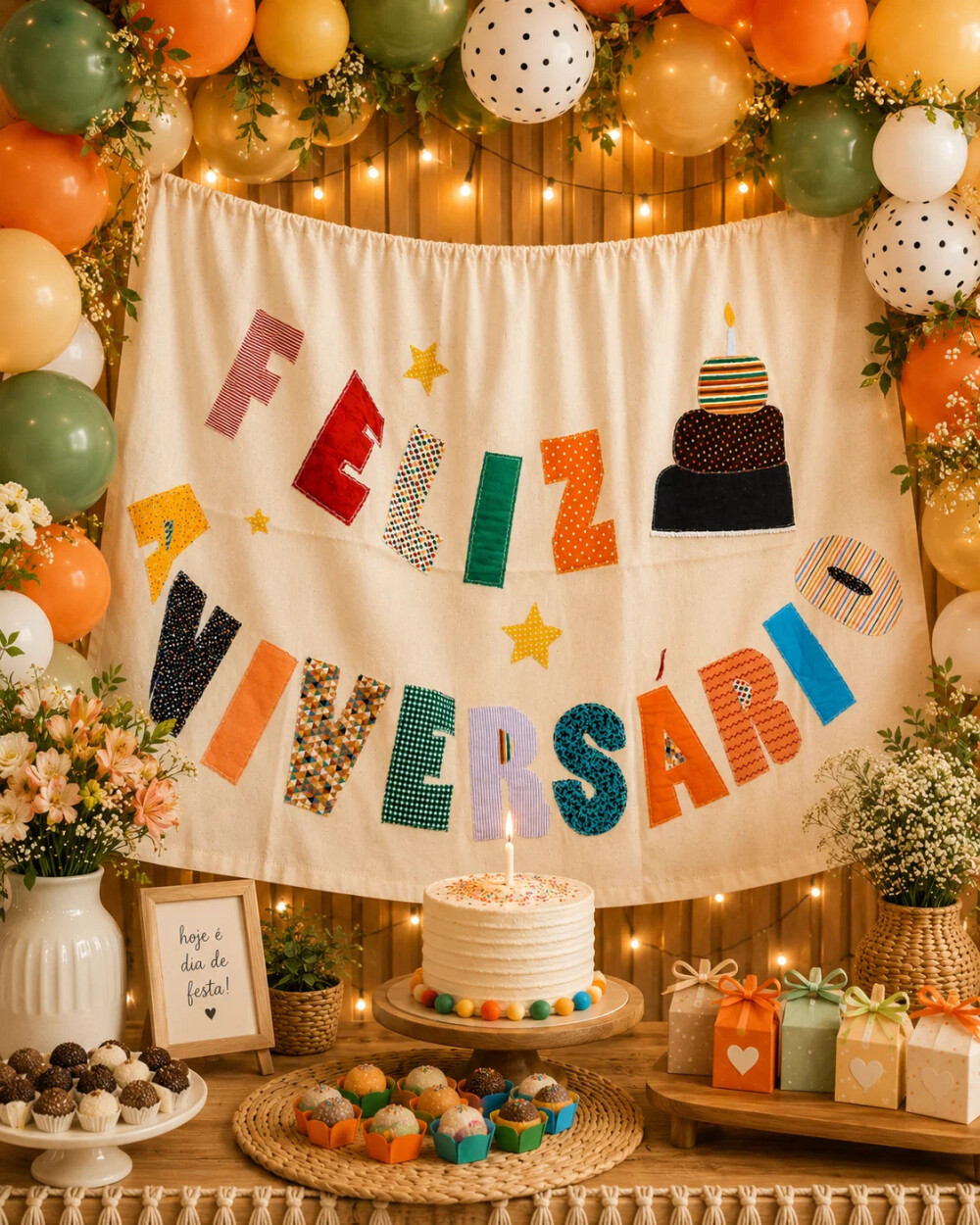 Banner tecido artesanal Aniversário