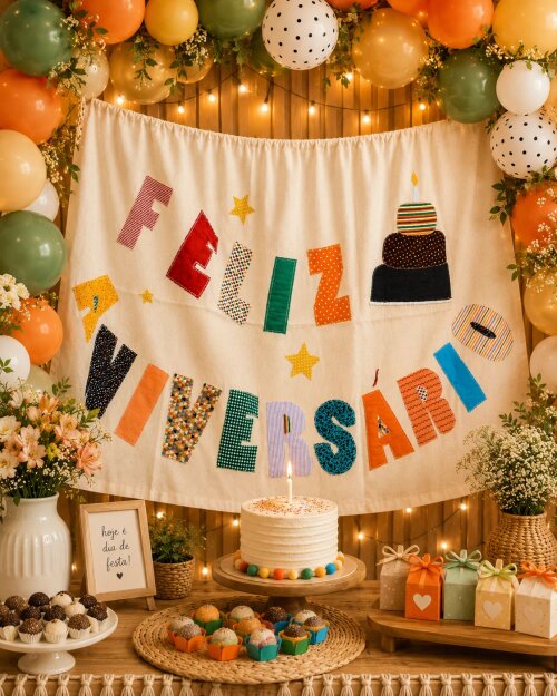 Banner tecido artesanal Aniversário