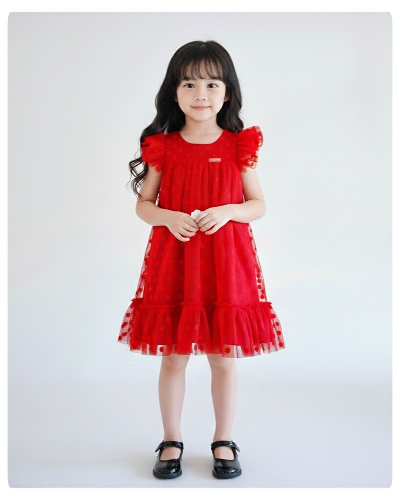 Vestido Sofia Tule Vermelho Infantil com Babados Elegantes