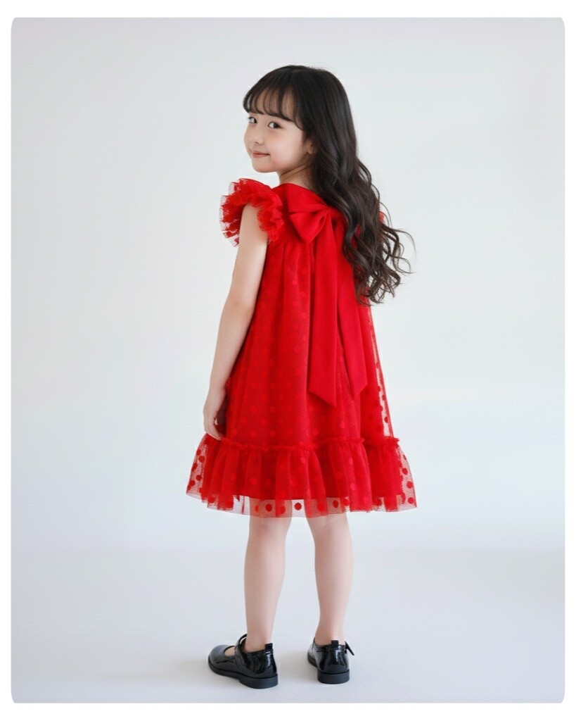 Vestido Sofia Tule Vermelho Infantil com Babados Elegantes