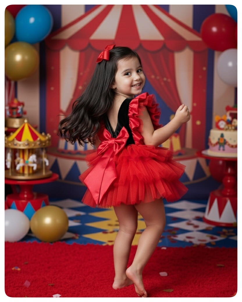 Bombacha Infantil Circo Vermelho com Renda e Tule