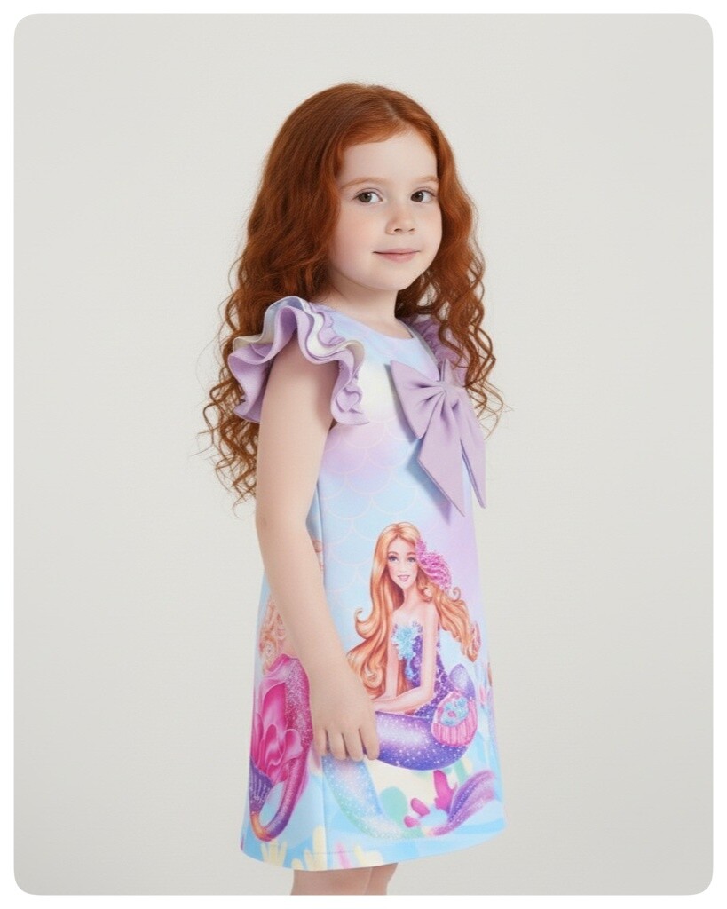Vestido Infantil Barbie Sereia em Oxfordine com Acabamento Fino