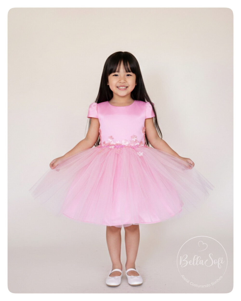 Vestido Festa Luxo Tulipa Jardim Encantado Rosa com Detalhes em A