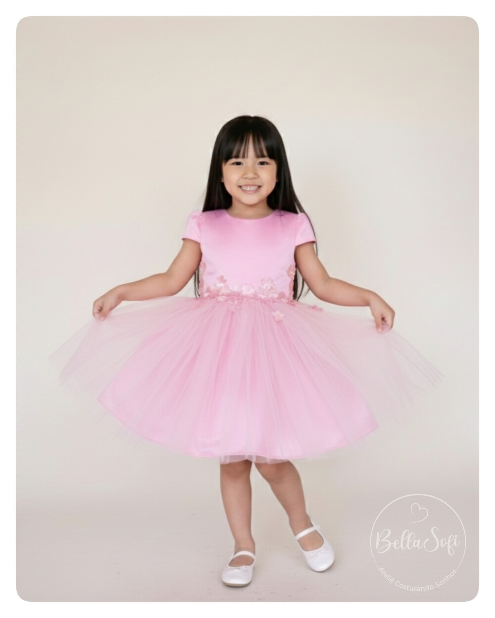Vestido Festa Luxo Tulipa Jardim Encantado Rosa com Detalhes em A