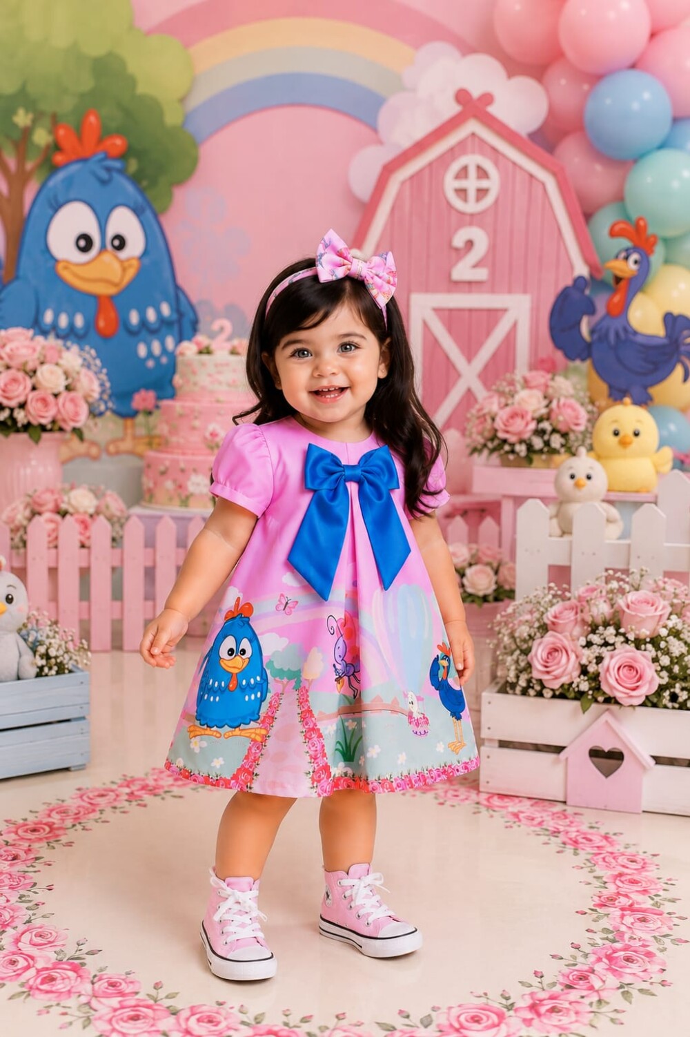 Vestido Temático Galinha Pintadinha Rosa