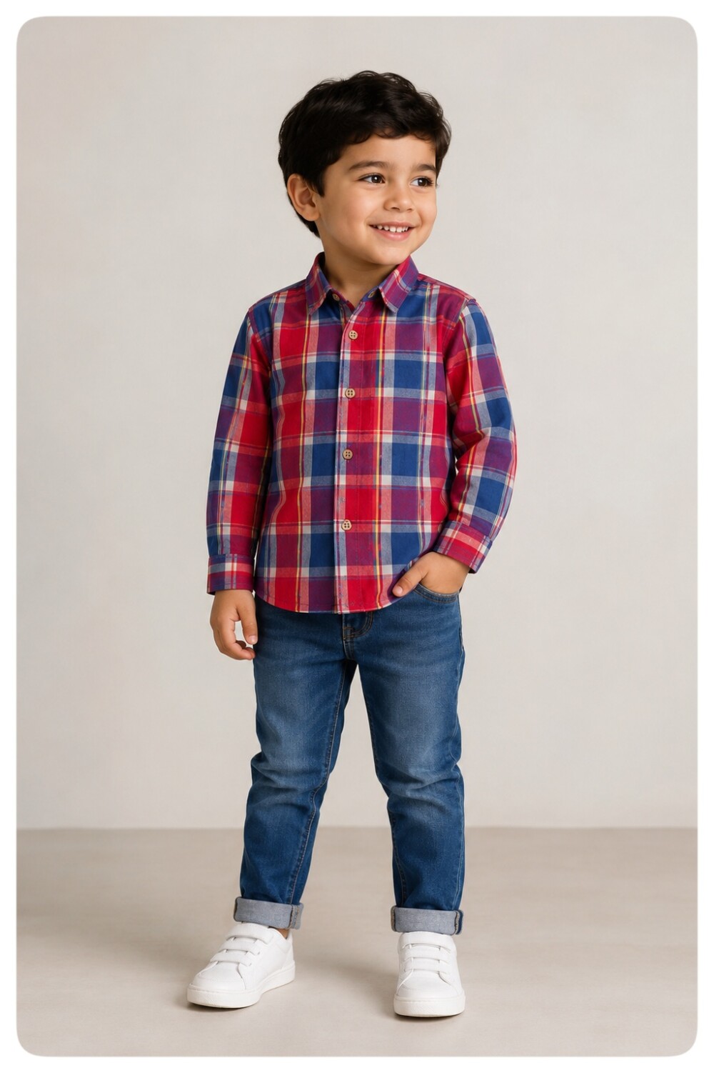 Camisa Tricoline Infantil Menino Xadrez Vermelha Confortável e E